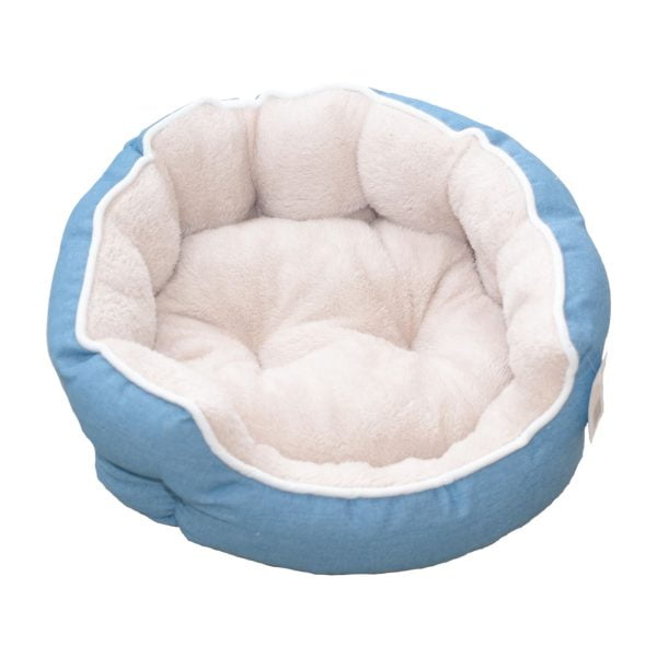 CULCUS PENTRU CAINI SI PISICI JEANS/PLUSH  BLEU-BEJ 53 X 47 X 18 CM/ 9258-2002D