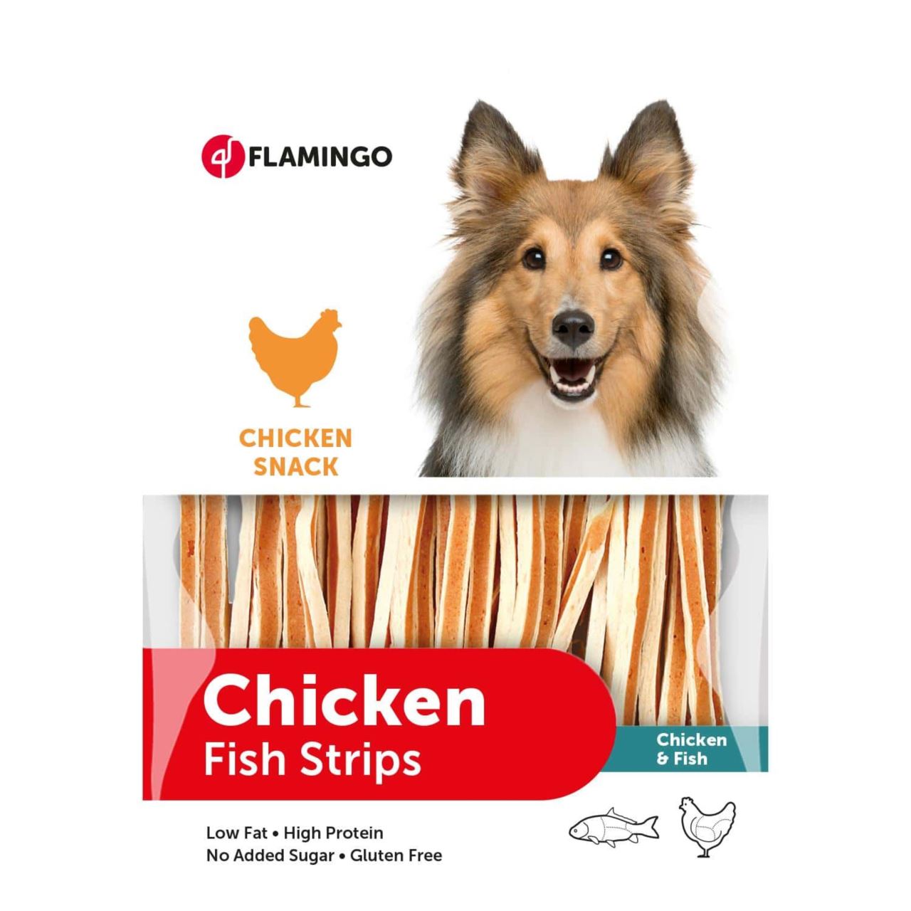 RECOMPENSE PENTRU CAINI FLAMINGO SNACK HAPKI STRIPS PUI SI PESTE 400GR