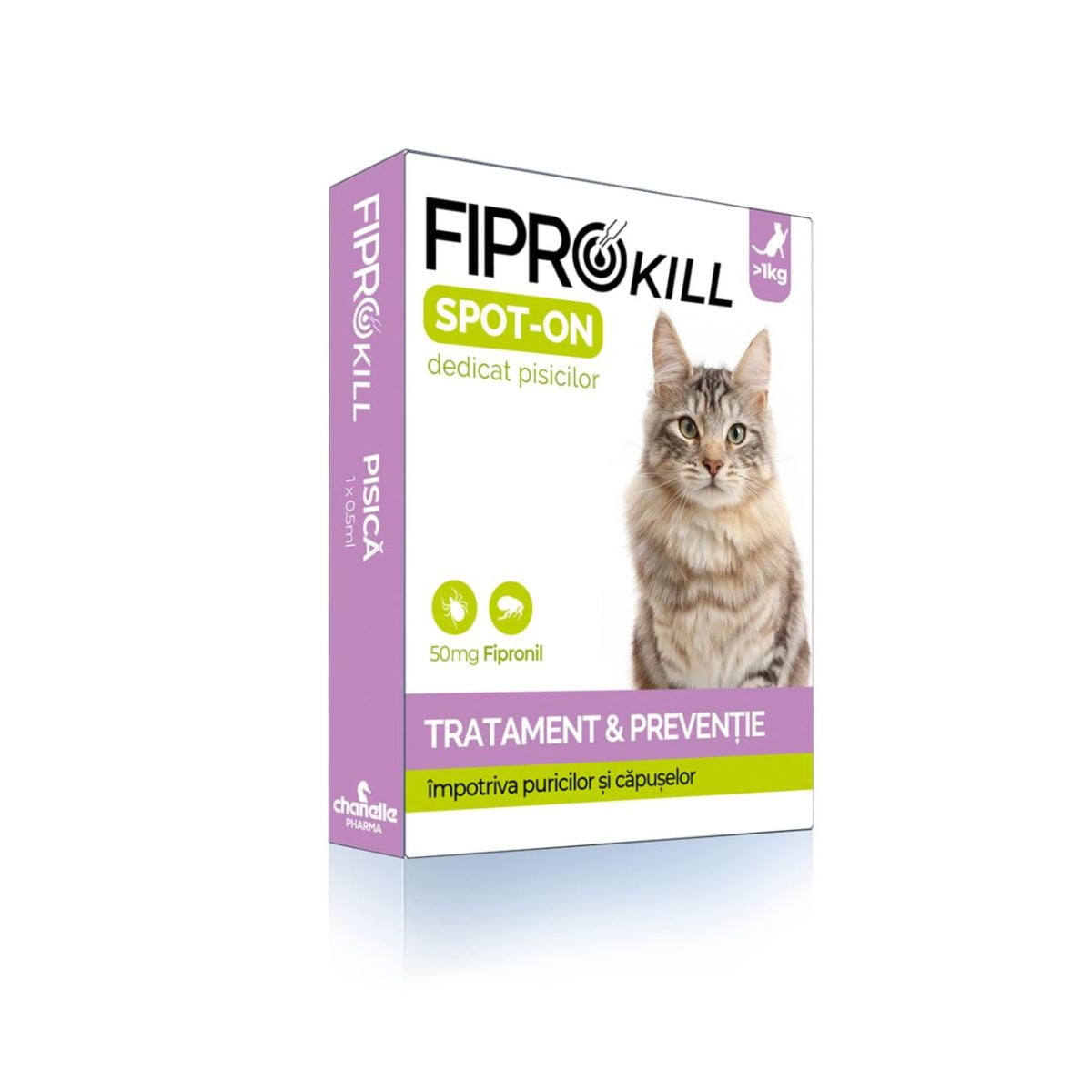 Antiparazitar extern pentru pisica fiprokill cat 50 mg spot-on 3pip/cut