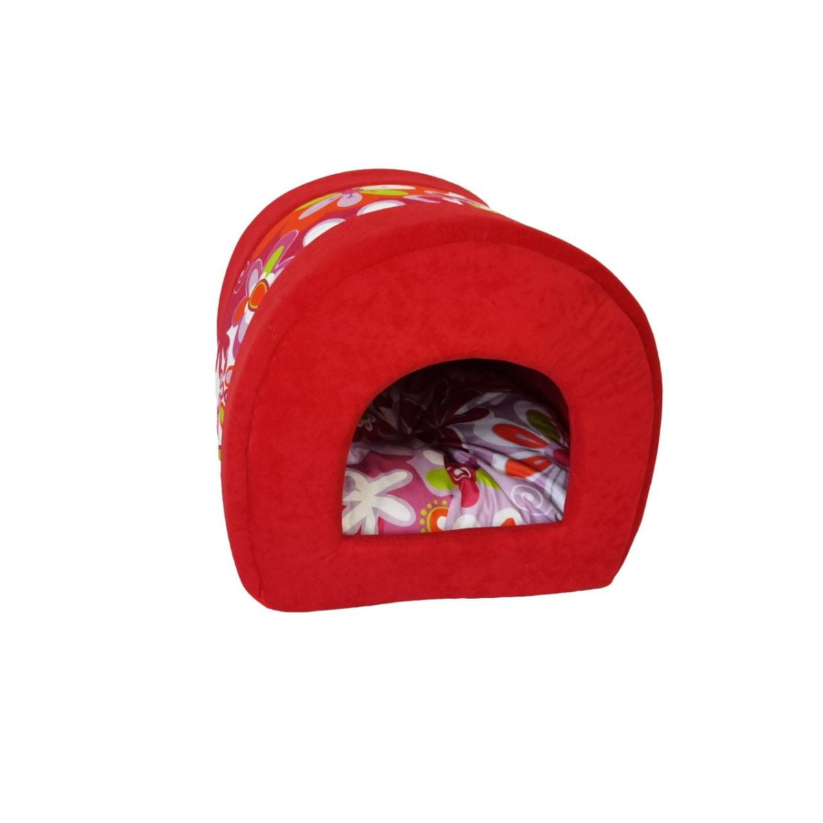 Culcus textil pentru caini si pisici tunel red 42x38x38 cm