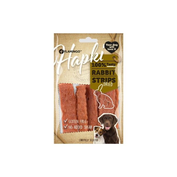 RECOMPENSE PENTRU CAINI FLAMINGO SNACK HAPKI STRIPS CU IEPURE 85G
