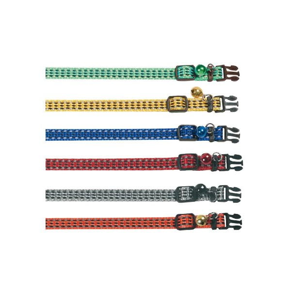 ZGARDA PENTRU PISICI FLAMINGO MULTICOLORA REFLECTORIZANTA CU CLOPOTEL 25-35CMx10MM