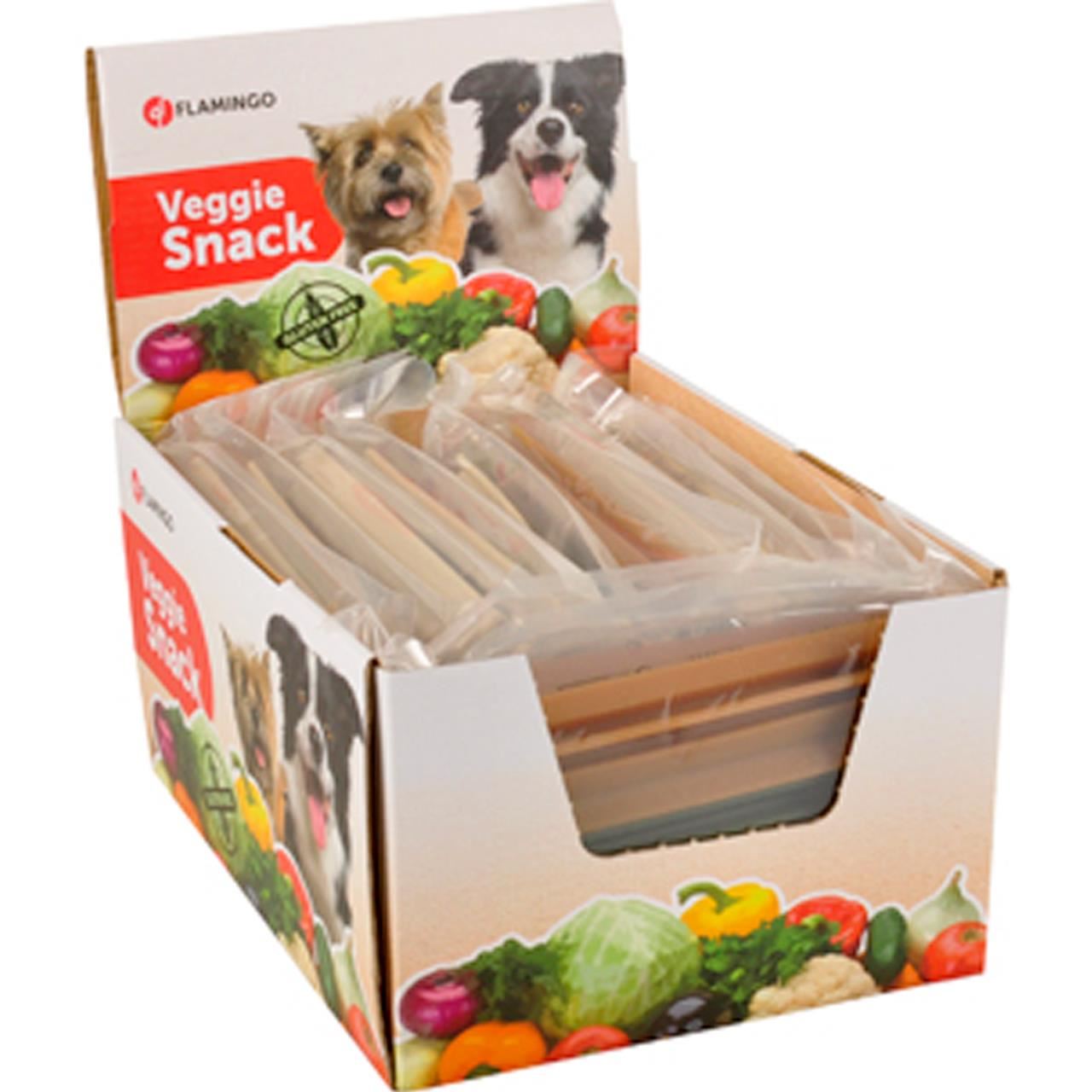 RECOMPENSE PENTRU CAINI FLAMINGO VEGGIE STICKS ROD 18CM MIX DISPLAY (6 BUC/PLIC) 60 BUC/SET