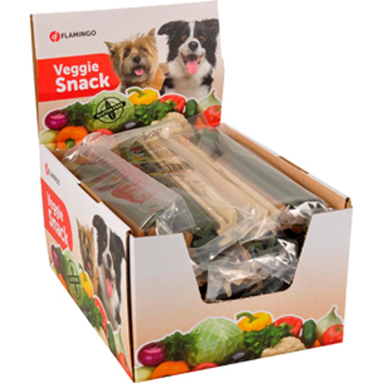 RECOMPENSE PENTRU CAINI FLAMINGO VEGGIE STICKS ROD 24CM MIX DISPLAY (3 BUC/PLIC) 36 BUC/SET