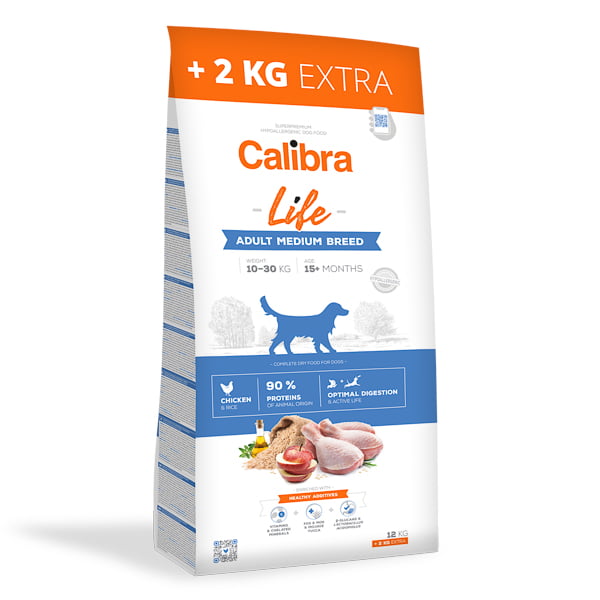 Calibra Dog Life Adult Medium Breed Chicken 12 plus 2 kg