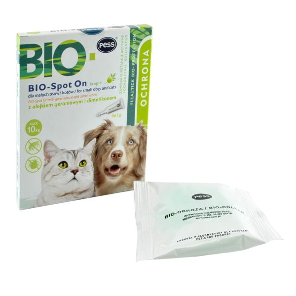 Pipeta antiparazitara pentru cani si pisici pess bio-spot on cu ulei geranium si dimethicone 4x1g 10 kg/1040