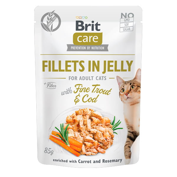 Brit Care Cat Fillets in Jelly with Fine Trout & Cod  85 g