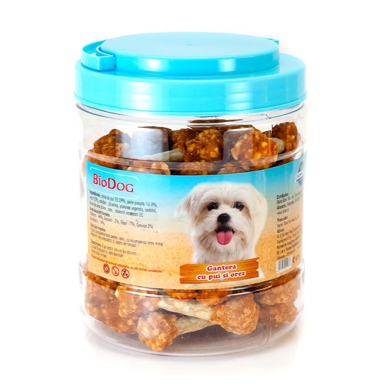 RECOMPENSE PENTRU CAINI BIODOG GANTERA CU PUI SI OREZ 500GR/CD-04H-R
