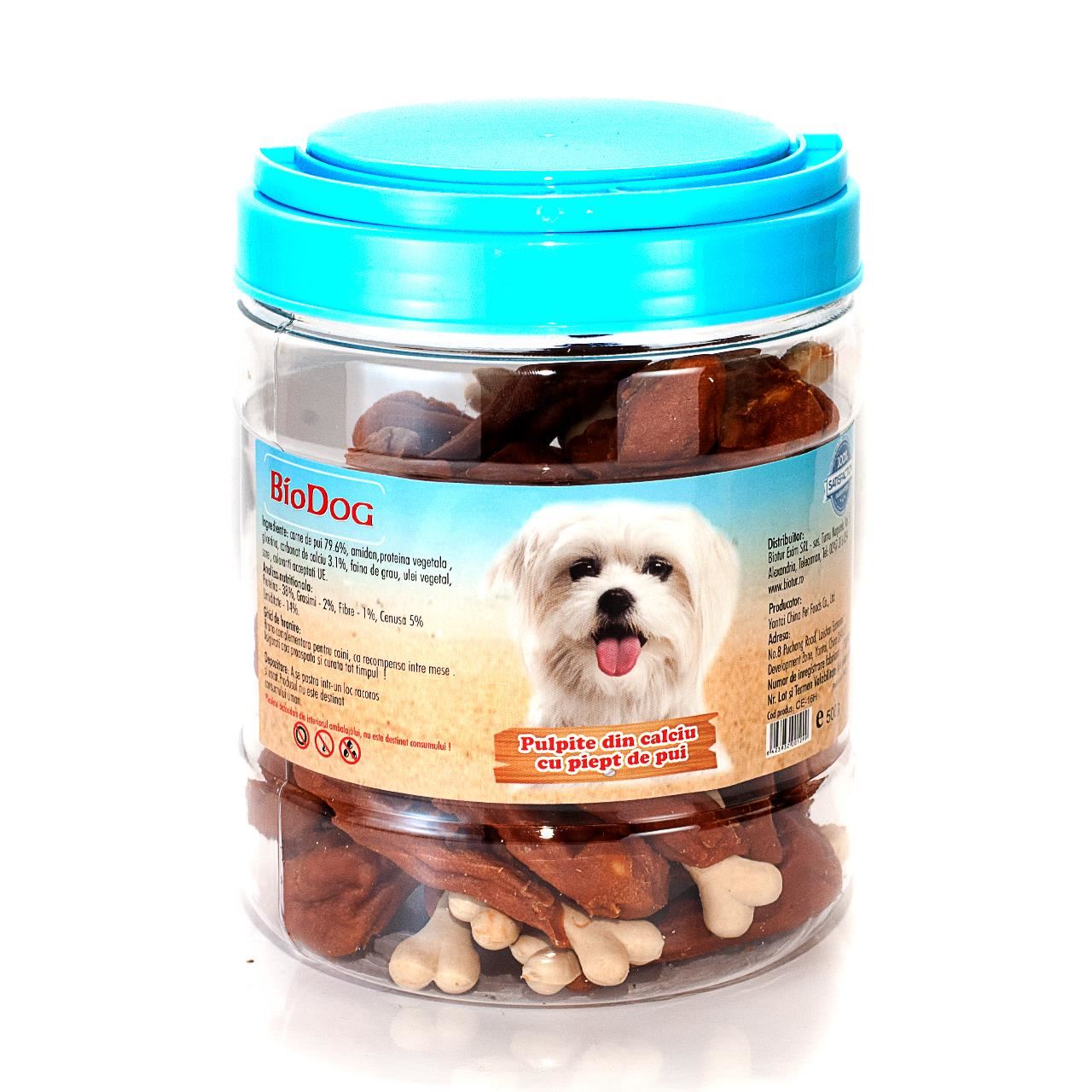 RECOMPENSE PENTRU CAINI BIODOG PULPITE DIN CALCIU CU PIEPT DE PUI 500GR/CE-16H