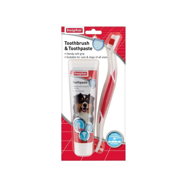 KIT DENTAR PASTA+PERIUTA PENTRU CAINI SI PISICI BEAPHAR 100G