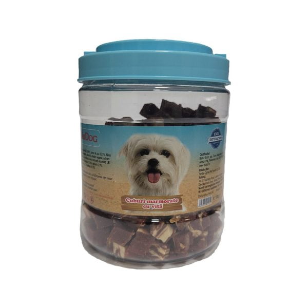 RECOMPENSE PENTRU CAINI BIODOG SNACK CUBURI MARMORATE CU VITA 500GR