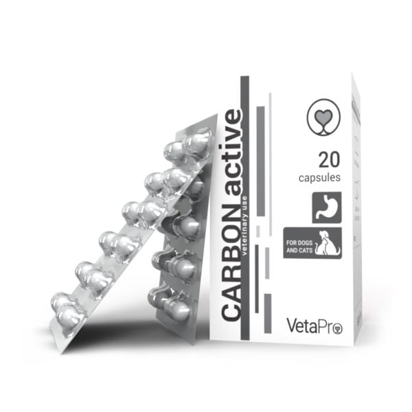 VETAPRO CARBON ACTIVE 250MG 20CAPS/CUT SUPORT GASTROINTESTINAL CAINI SI PISICI