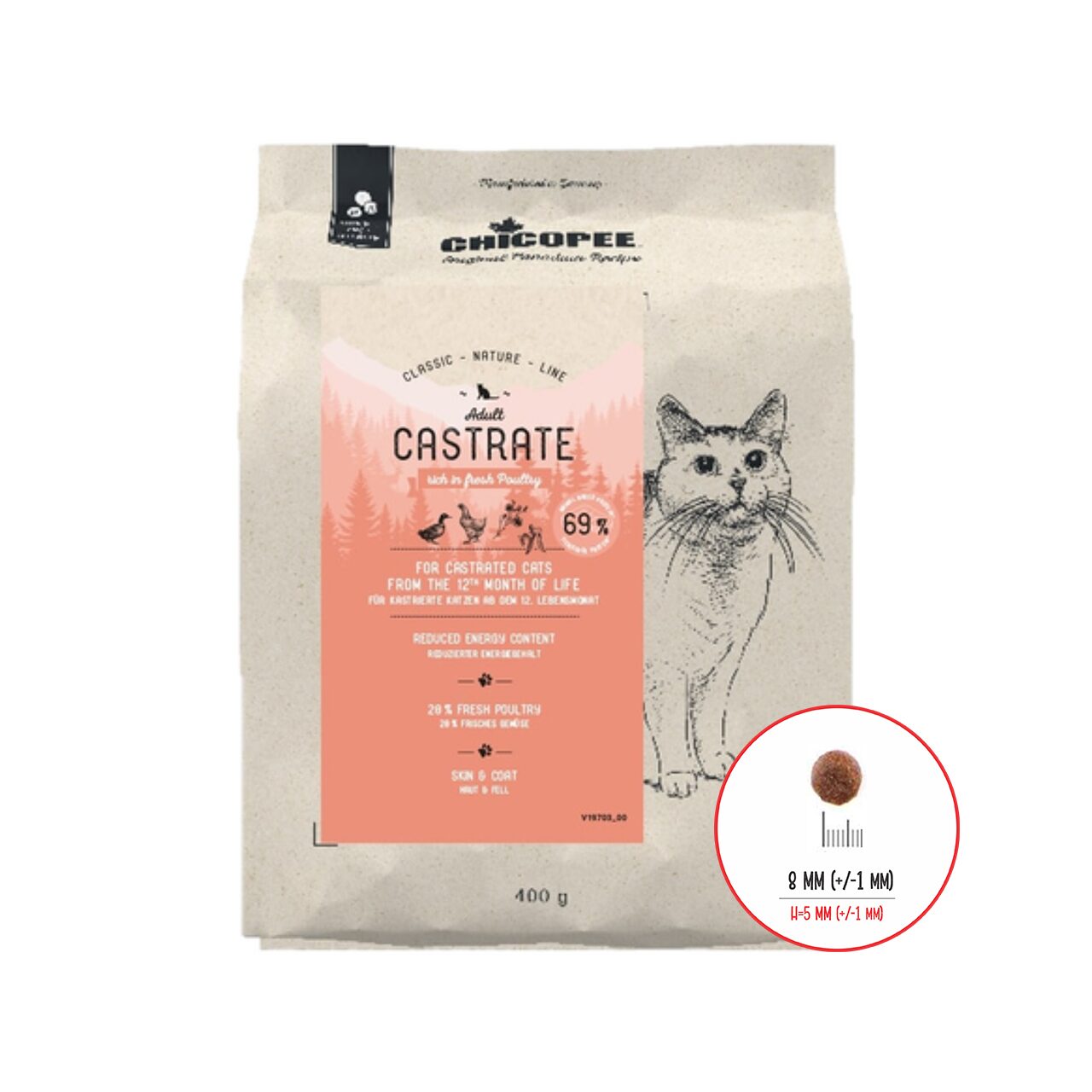 HRANA USCATA PENTRU PISICI SUPER PREMIUM CHICOPEE CNL CASTRATE POULTRY 400G