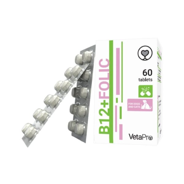 VETAPRO B12+ACID FOLIC 60TB/CUT SUPORT MULTIPLU CAINI SI PISICI