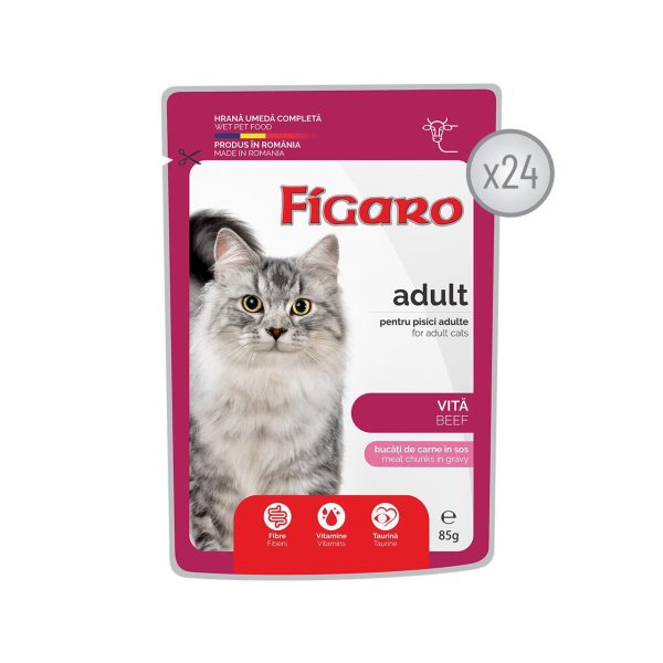 FIGARO HRANA UMEDA COMPLETA CU VITA PENTRU PISICI ADULTE - 24 PLICURI x 85G