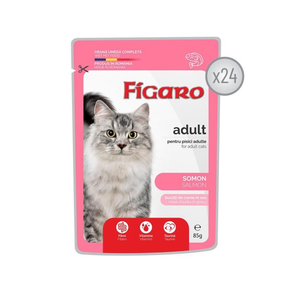 FIGARO HRANA UMEDA COMPLETA CU SOMON PENTRU PISICI ADULTE - 24 PLICURI x 85G