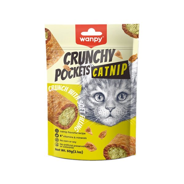WANPY RECOMPENSE PENTRU PISICI SNACK PERNUTE CROCANTE CU PUI & CATNIP 60G